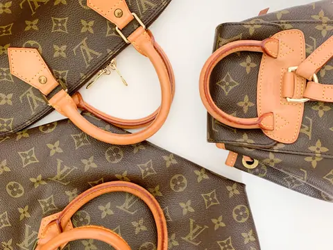 Louis Vuitton Monogram canvas Speedy bags with honey leather handles